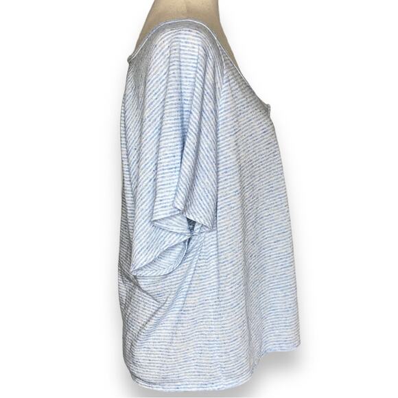 Old Navy Cropped Linen Loose Fit Flutter Sleeve Blue Mini Stripe Women’s Size XL - Picture 2 of 7